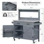 Whisen 54.1 Outdoor Kitchen Island Carts, Patio Garden Potting Bench, Outdoor Grill BBQ Cart with Stainless Top, Storage Cabinet Drawers
