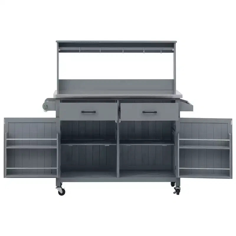 Whisen 54.1 Outdoor Kitchen Island Carts, Patio Garden Potting Bench, Outdoor Grill BBQ Cart with Stainless Top, Storage Cabinet Drawers