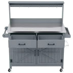 Whisen 54.1 Outdoor Kitchen Island Carts, Patio Garden Potting Bench, Outdoor Grill BBQ Cart with Stainless Top, Storage Cabinet Drawers