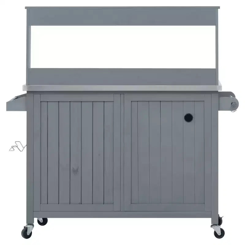 Whisen 54.1 Outdoor Kitchen Island Carts, Patio Garden Potting Bench, Outdoor Grill BBQ Cart with Stainless Top, Storage Cabinet Drawers