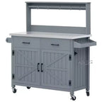 Whisen 54.1 Outdoor Kitchen Island Carts, Patio Garden Potting Bench, Outdoor Grill BBQ Cart with Stainless Top, Storage Cabinet Drawers