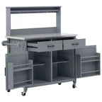 Whisen 54.1 Outdoor Kitchen Island Carts, Patio Garden Potting Bench, Outdoor Grill BBQ Cart with Stainless Top, Storage Cabinet Drawers