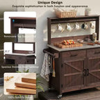 Whisen 54.1 Outdoor Kitchen Island Carts, Patio Garden Potting Bench, Outdoor Grill BBQ Cart with Stainless Top, Storage Cabinet Drawers