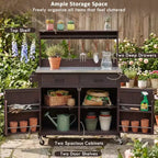 Whisen 54.1 Outdoor Kitchen Island Carts, Patio Garden Potting Bench, Outdoor Grill BBQ Cart with Stainless Top, Storage Cabinet Drawers