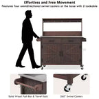 Whisen 54.1 Outdoor Kitchen Island Carts, Patio Garden Potting Bench, Outdoor Grill BBQ Cart with Stainless Top, Storage Cabinet Drawers