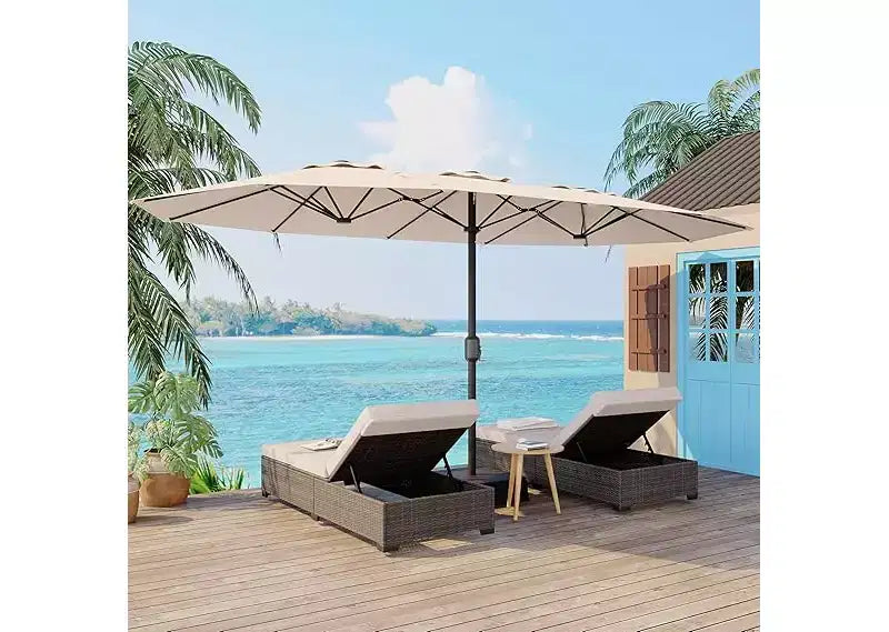 15ft Extra Large Patio Umbrella with Base Included  Double-Sided Outdoor Market Umbrella with Crank Lift, Waterproof & UV Protected for Garden, Pool