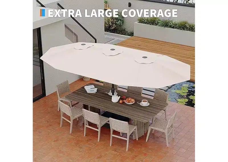 15ft Extra Large Patio Umbrella with Base Included  Double-Sided Outdoor Market Umbrella with Crank Lift, Waterproof & UV Protected for Garden, Pool