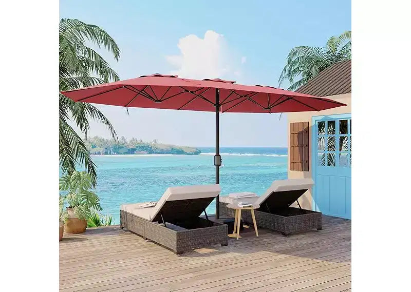 15ft Extra Large Patio Umbrella with Base Included  Double-Sided Outdoor Market Umbrella with Crank Lift, Waterproof & UV Protected for Garden, Pool