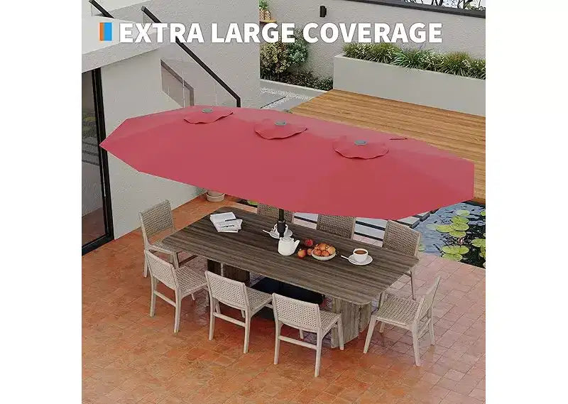 15ft Extra Large Patio Umbrella with Base Included  Double-Sided Outdoor Market Umbrella with Crank Lift, Waterproof & UV Protected for Garden, Pool
