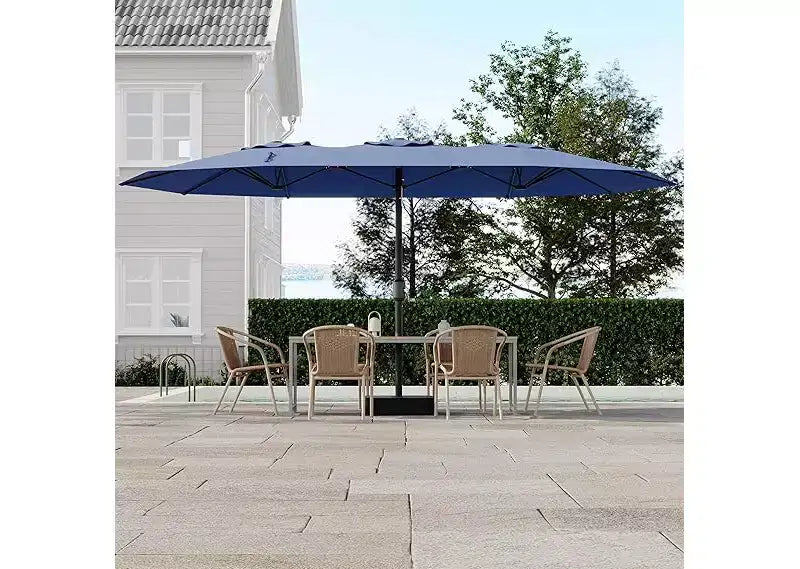 15ft Extra Large Patio Umbrella with Base Included  Double-Sided Outdoor Market Umbrella with Crank Lift, Waterproof & UV Protected for Garden, Pool