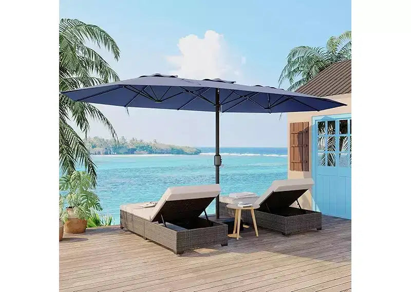 15ft Extra Large Patio Umbrella with Base Included  Double-Sided Outdoor Market Umbrella with Crank Lift, Waterproof & UV Protected for Garden, Pool