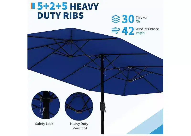 15ft Extra Large Patio Umbrella with Base Included  Double-Sided Outdoor Market Umbrella with Crank Lift, Waterproof & UV Protected for Garden, Pool