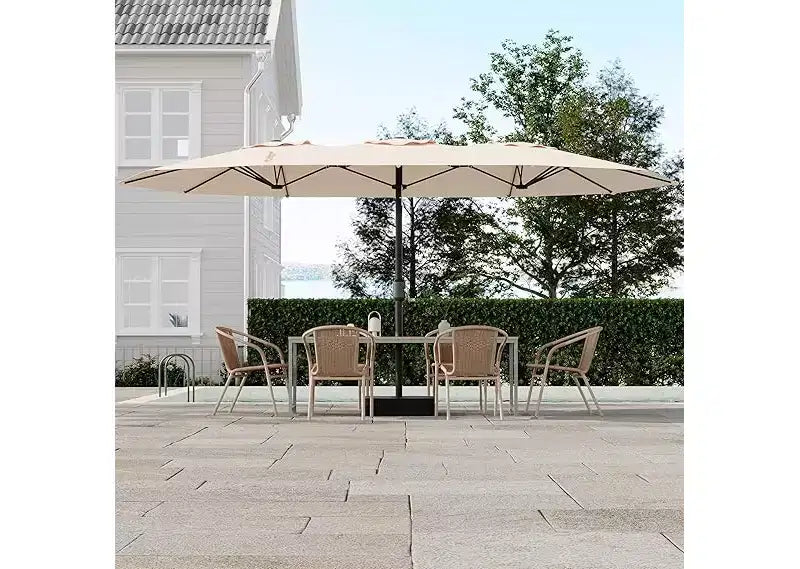 15ft Extra Large Patio Umbrella with Base Included  Double-Sided Outdoor Market Umbrella with Crank Lift, Waterproof & UV Protected for Garden, Pool
