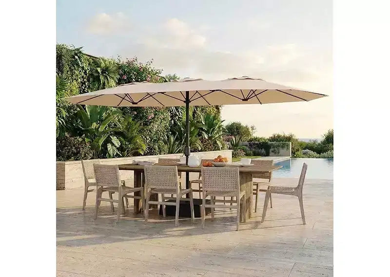 15ft Extra Large Patio Umbrella with Base Included  Double-Sided Outdoor Market Umbrella with Crank Lift, Waterproof & UV Protected for Garden, Pool