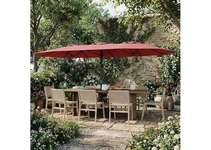 15ft Extra Large Patio Umbrella with Base Included  Double-Sided Outdoor Market Umbrella with Crank Lift, Waterproof & UV Protected for Garden, Pool