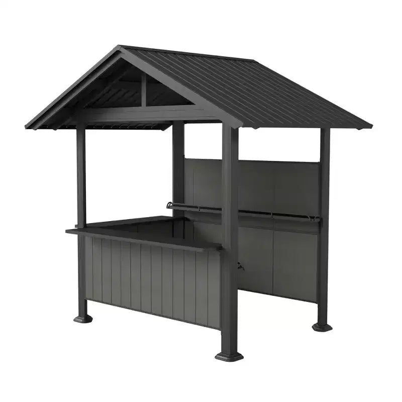 GDFStudio Harry Patio Galvanized Steel Hardtop Grill Gazebo with Storage Shelves and Resin Shade System