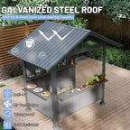 GDFStudio Harry Patio Galvanized Steel Hardtop Grill Gazebo with Storage Shelves and Resin Shade System