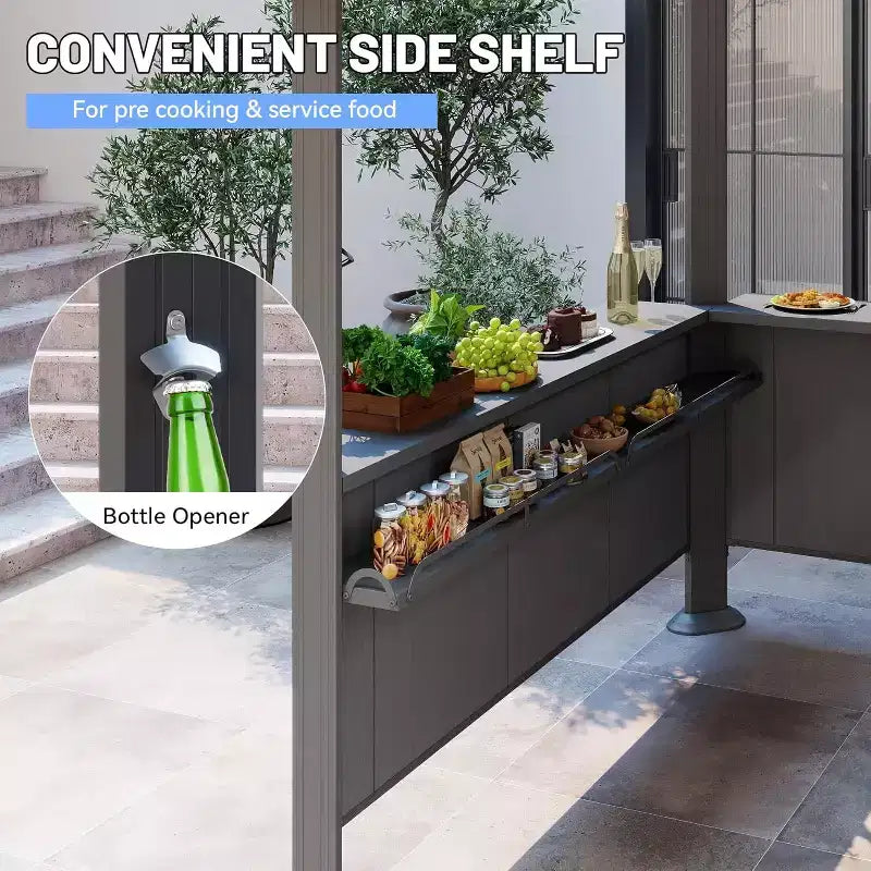 GDFStudio Harry Patio Galvanized Steel Hardtop Grill Gazebo with Storage Shelves and Resin Shade System