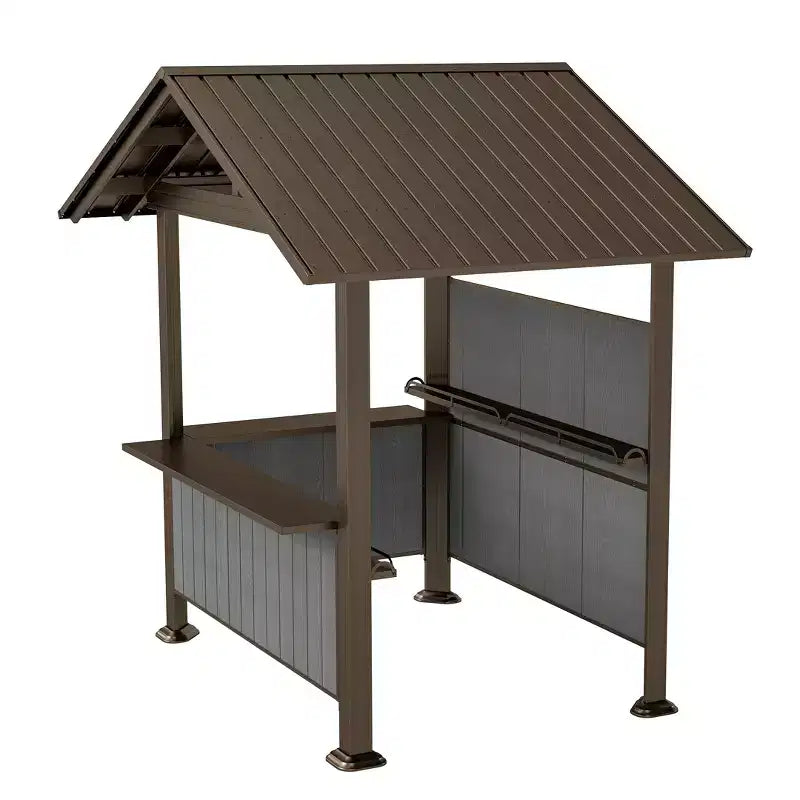 GDFStudio Harry Patio Galvanized Steel Hardtop Grill Gazebo with Storage Shelves and Resin Shade System