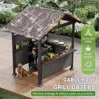 GDFStudio Harry Patio Galvanized Steel Hardtop Grill Gazebo with Storage Shelves and Resin Shade System