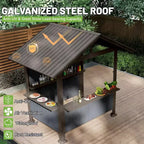 GDFStudio Harry Patio Galvanized Steel Hardtop Grill Gazebo with Storage Shelves and Resin Shade System