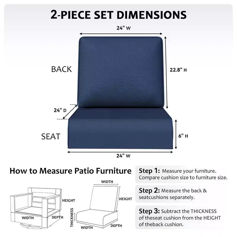 UPTIOT Outdoor Seat & Back Cushion Set, Water-Resistant Olefin Fabric Patio Cushions with Removable Washable Covers