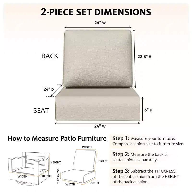 UPTIOT Outdoor Seat & Back Cushion Set, Water-Resistant Olefin Fabric Patio Cushions with Removable Washable Covers