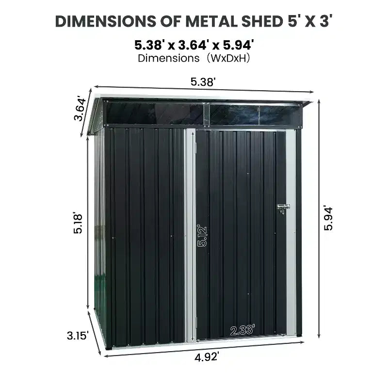 Mondawe 5ft x 3ft Steep Slope Outdoor Metal Storage Shed With Transparent Plate and Hinged door
