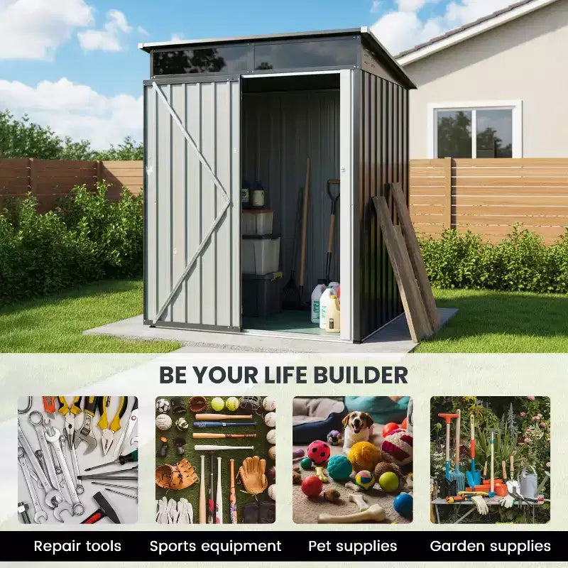 Mondawe 5ft x 3ft Steep Slope Outdoor Metal Storage Shed With Transparent Plate and Hinged door