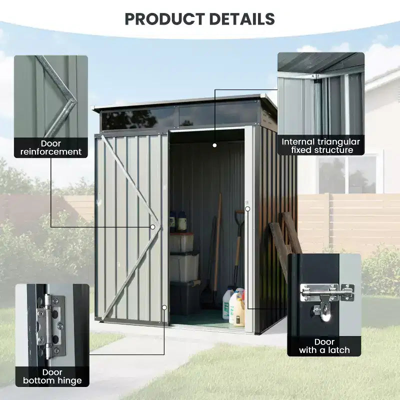 Mondawe 5ft x 3ft Steep Slope Outdoor Metal Storage Shed With Transparent Plate and Hinged door