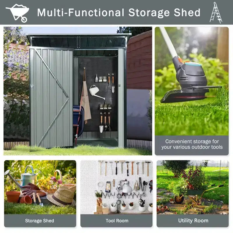 Mondawe 5ft x 3ft Steep Slope Outdoor Metal Storage Shed With Transparent Plate and Hinged door
