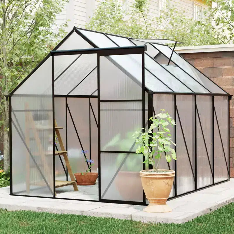 Mondawe 6x8 FT Polycarbonate Greenhouse Raised Base and Anchor Aluminum Heavy Duty Walk-in Greenhouses for Outdoor Backyard