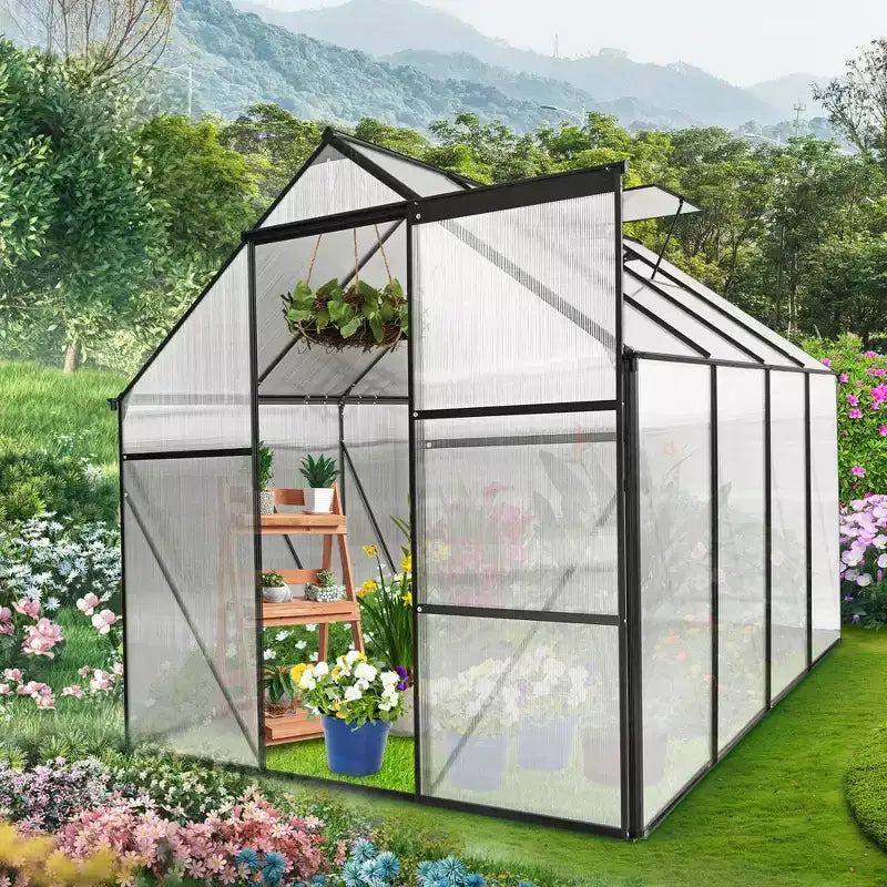 Mondawe 6x8 FT Polycarbonate Greenhouse Raised Base and Anchor Aluminum Heavy Duty Walk-in Greenhouses for Outdoor Backyard