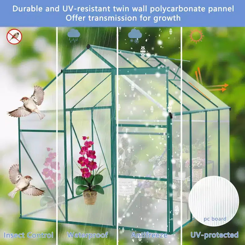 Mondawe 6x8 FT Polycarbonate Greenhouse Raised Base and Anchor Aluminum Heavy Duty Walk-in Greenhouses for Outdoor Backyard