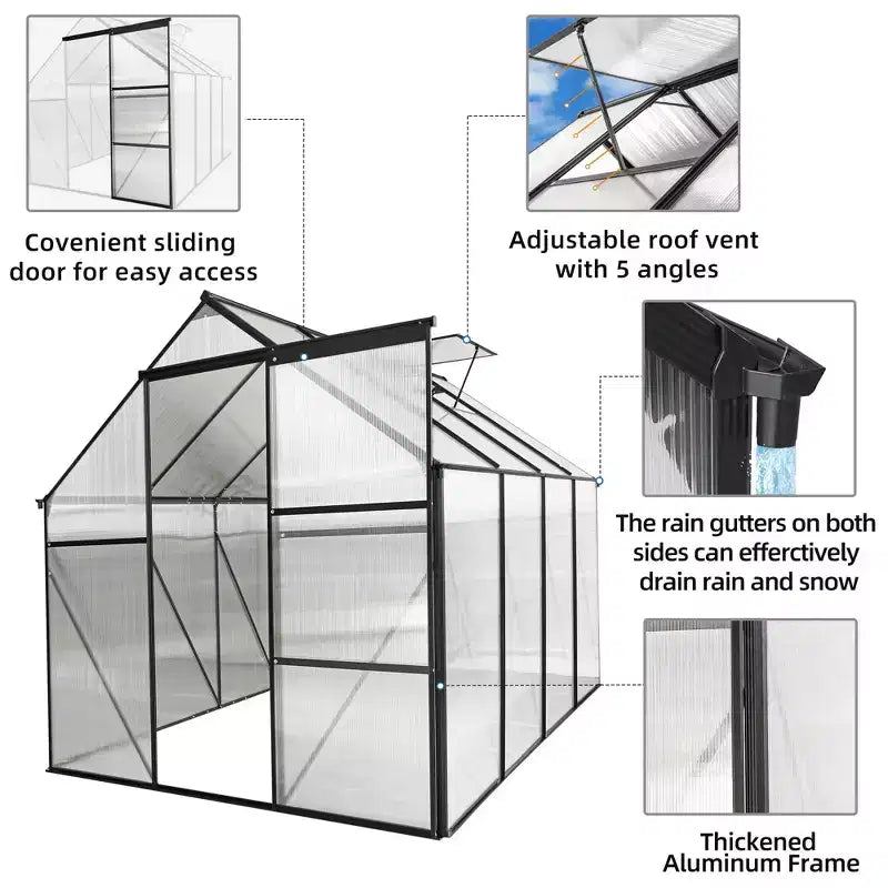 Mondawe 6x8 FT Polycarbonate Greenhouse Raised Base and Anchor Aluminum Heavy Duty Walk-in Greenhouses for Outdoor Backyard