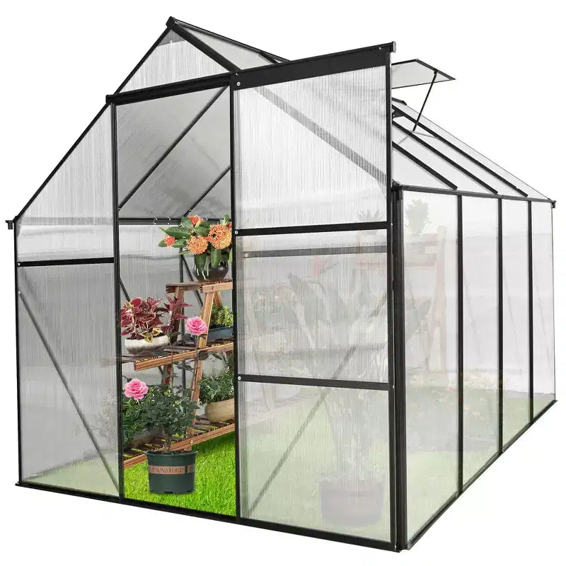 Mondawe 6x8 FT Polycarbonate Greenhouse Raised Base and Anchor Aluminum Heavy Duty Walk-in Greenhouses for Outdoor Backyard