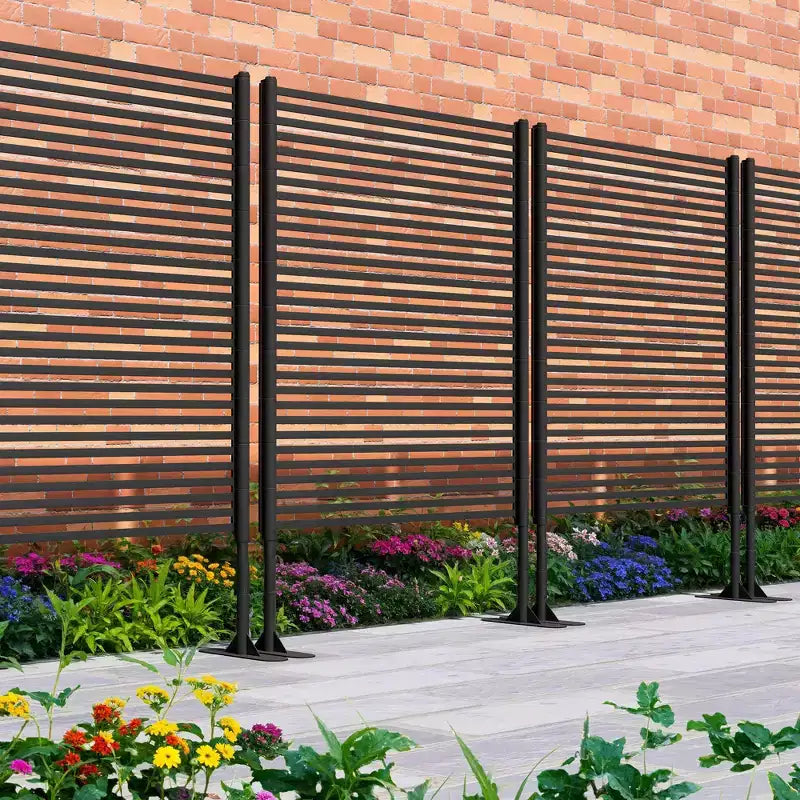 Outdoor Privacy Screen - 47X71 Freestanding Metal Fence Panel for Patio & Garden, Rust-Resistant Weatherproof Trellis Divider, Brown
