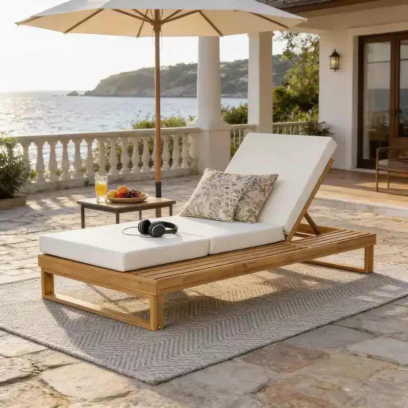 Christopher Knight Home Hudson Patio Modern Acacia Wood 4-Position Adjustable Chaise Lounge with Cushion