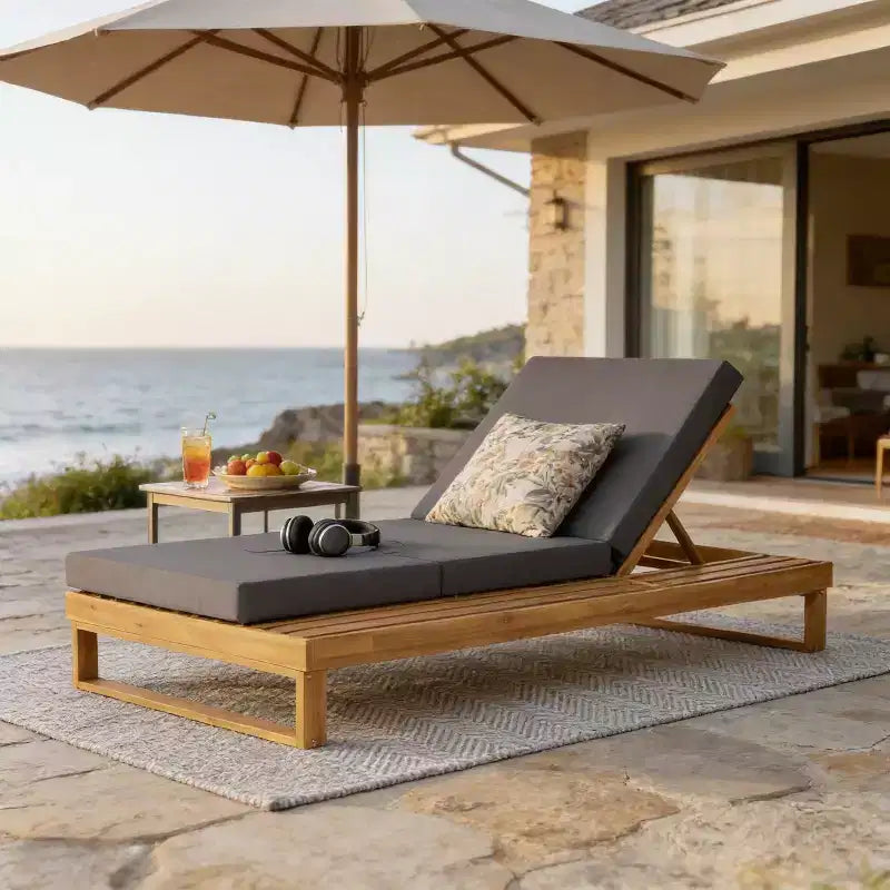 Christopher Knight Home Hudson Patio Modern Acacia Wood 4-Position Adjustable Chaise Lounge with Cushion