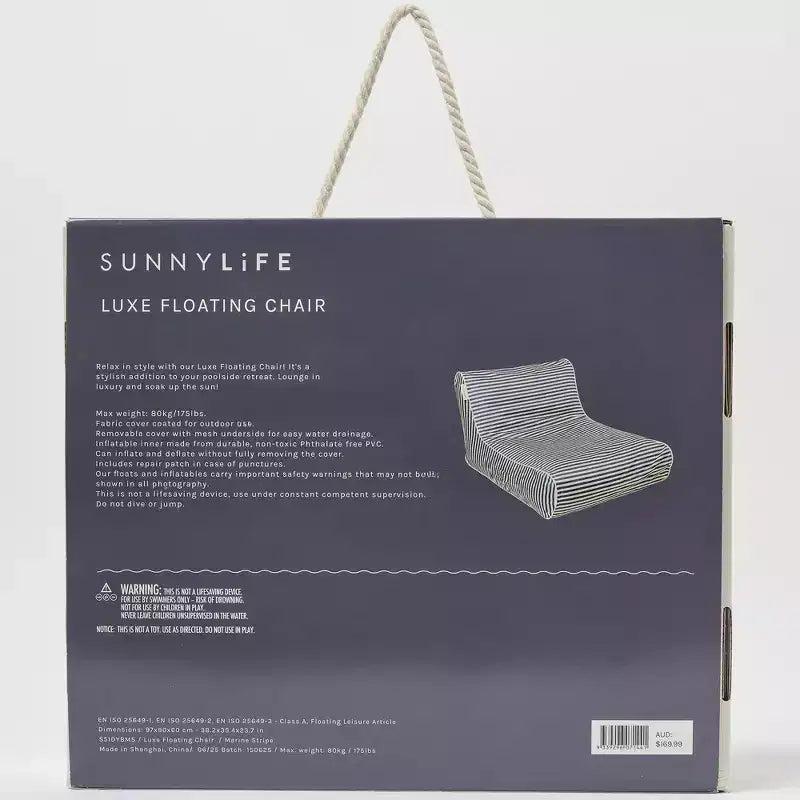 Sunnylife: Luxe Floating Chair - Marine Navy Stripe - Inflatable Poolside Lounge