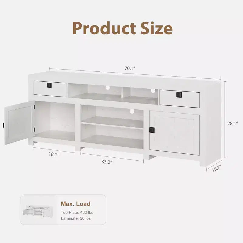 Farmhouse TV Stand for 75/80 Inch TVs, Entertainment Center with Storage Drawers&Open Shelf, Television Consoles Stands for Living Room, Bedroom