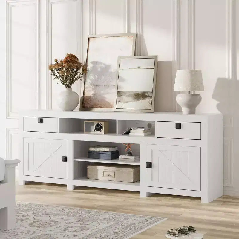 Farmhouse TV Stand for 75/80 Inch TVs, Entertainment Center with Storage Drawers&Open Shelf, Television Consoles Stands for Living Room, Bedroom