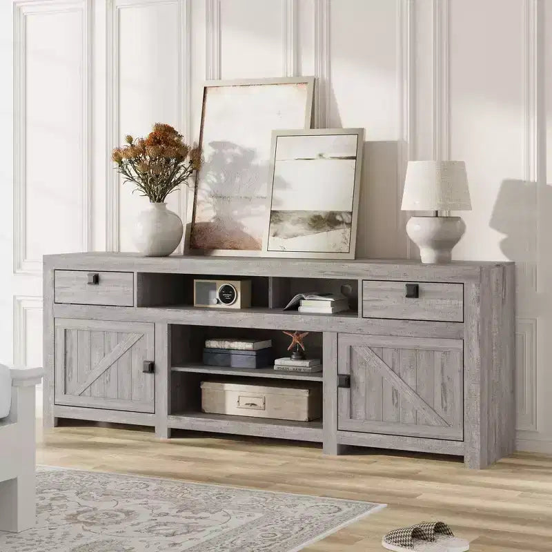 Farmhouse TV Stand for 75/80 Inch TVs, Entertainment Center with Storage Drawers&Open Shelf, Television Consoles Stands for Living Room, Bedroom