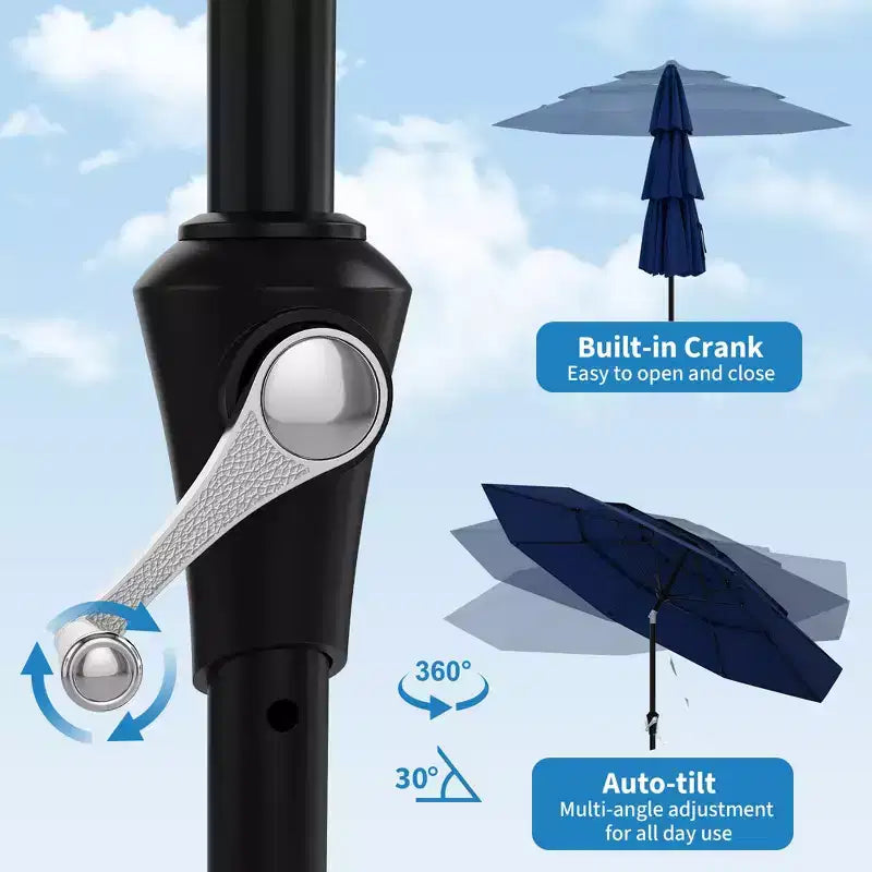 Heavy Duty 9ft 3Tier Patio Umbrella  Outdoor Table Parasol, 8 Ribs, Vented Canopy, Hand Crank, Multiple Colors