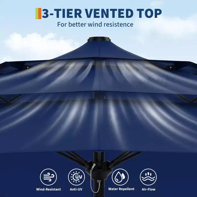 Heavy Duty 9ft 3Tier Patio Umbrella  Outdoor Table Parasol, 8 Ribs, Vented Canopy, Hand Crank, Multiple Colors