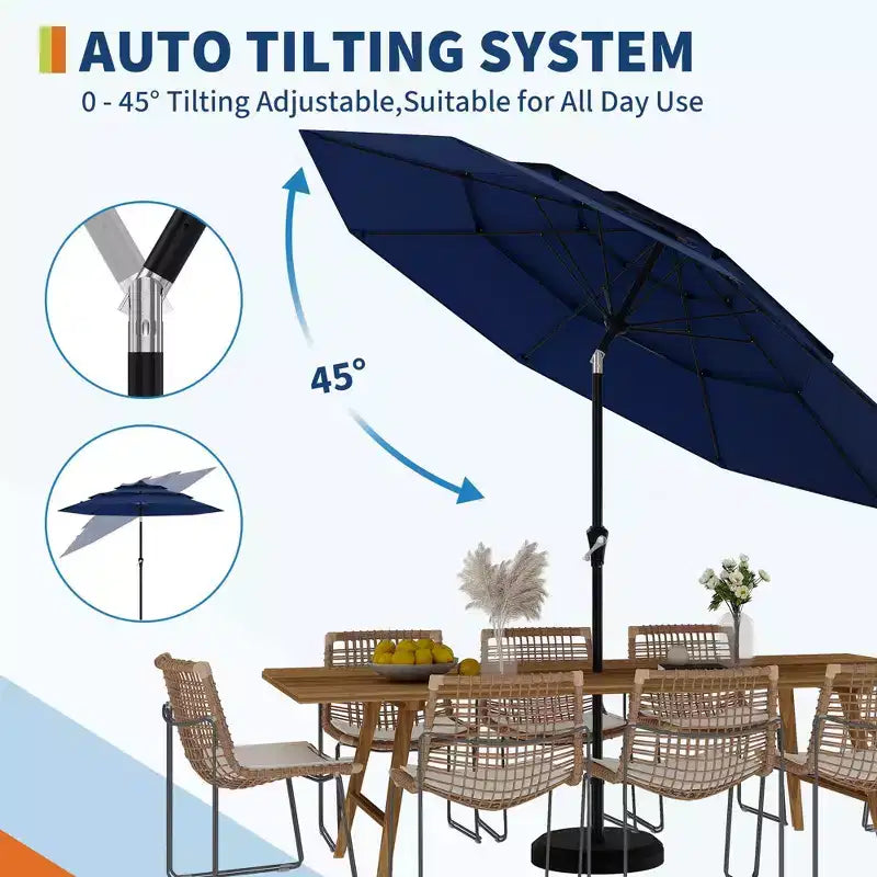 Heavy Duty 9ft 3Tier Patio Umbrella  Outdoor Table Parasol, 8 Ribs, Vented Canopy, Hand Crank, Multiple Colors