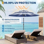 Heavy Duty 9ft 3Tier Patio Umbrella  Outdoor Table Parasol, 8 Ribs, Vented Canopy, Hand Crank, Multiple Colors