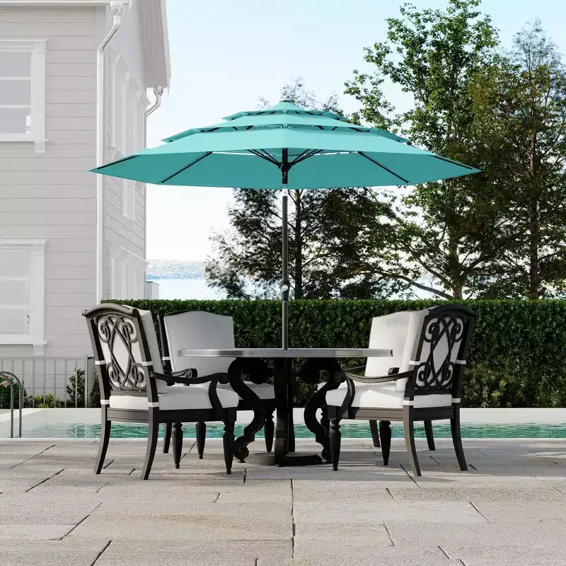 Heavy Duty 9ft 3Tier Patio Umbrella  Outdoor Table Parasol, 8 Ribs, Vented Canopy, Hand Crank, Multiple Colors