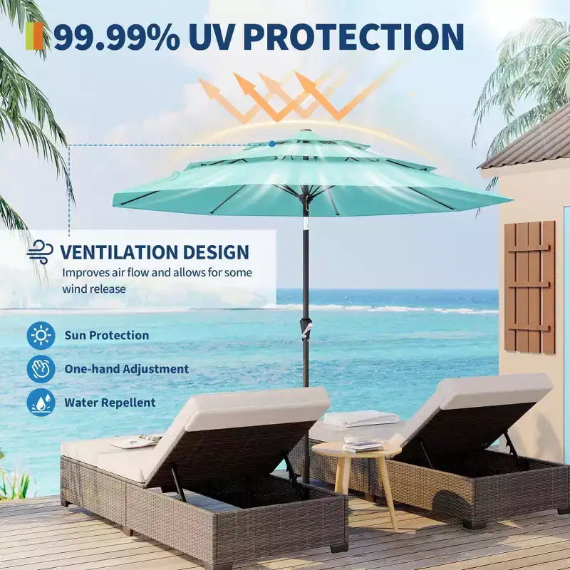 Heavy Duty 9ft 3Tier Patio Umbrella  Outdoor Table Parasol, 8 Ribs, Vented Canopy, Hand Crank, Multiple Colors