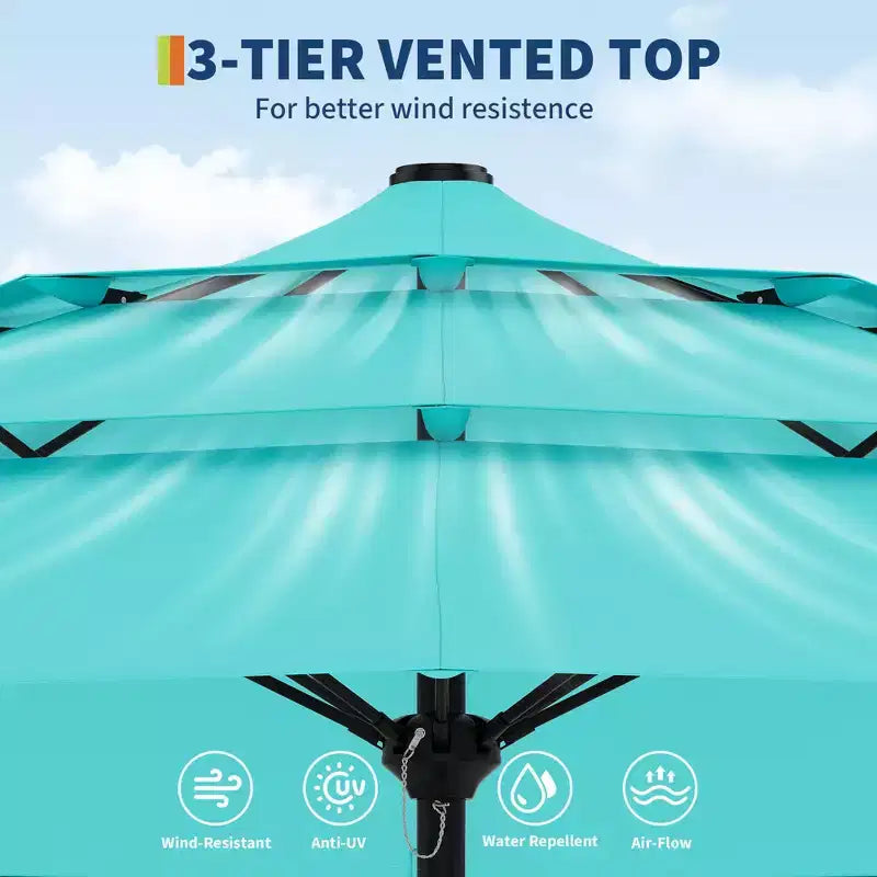 Heavy Duty 9ft 3Tier Patio Umbrella  Outdoor Table Parasol, 8 Ribs, Vented Canopy, Hand Crank, Multiple Colors
